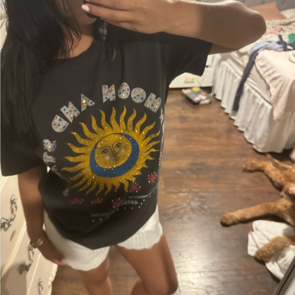 MOTHER Black Graphic Tee with Sun Design